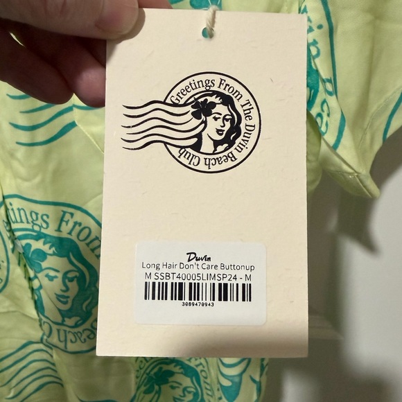 Duvin Long Hair Dont Care Button Up Hawaiian Shirt Mens Medium Yellow Green New - Picture 5 of 5
